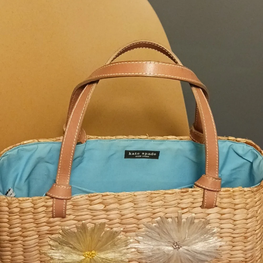 Kate Spade Vintage 90s Raffia Floral Straw Tote - Picture 3 of 13